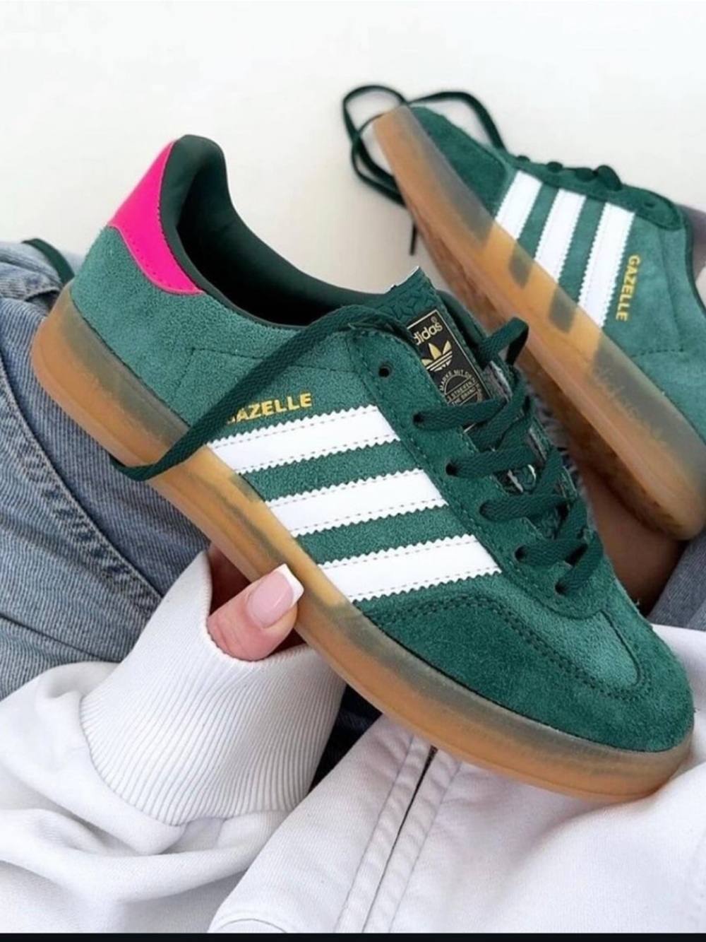 Adidas Gazelle green pink sneakers 9